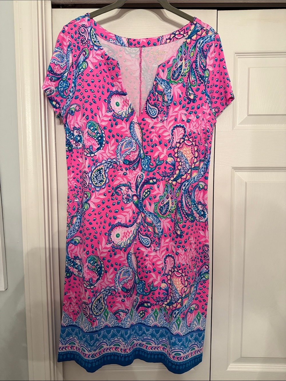 Lilly Pulitzer Hot Pink Paisley V-Neck Shift Dress